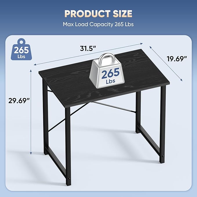 DUMOS 32 in Small Computer Desk for Home Office, Modern Study Work Table Simple Style for Bedroom, Writing Desks with X-Shaped Reinforcement, 2 Pack, Black - Image 3