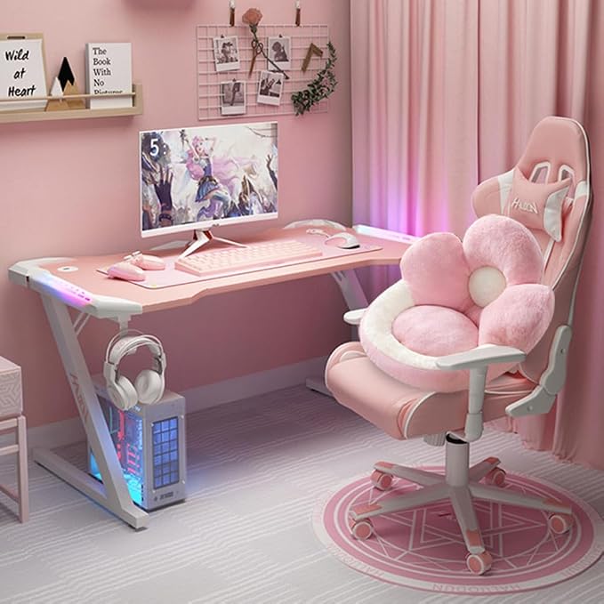 Sexysamba Cute Flower Gaming Chair Cushion with Backrest Non-Slip Tie, Comfy Kawaii Computer Chair Pad for Gamer Chair Seat Cushion Armchair Pillow Office Desk Home Decor,23",Pink Flower - Image 3