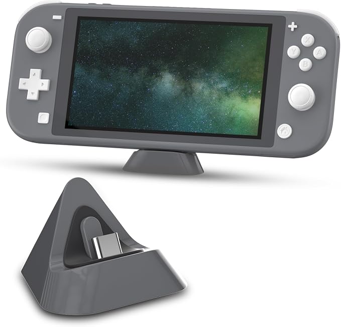 ECHZOVE Gray Charging Dock for Nintendo Switch Lite, USB Type-C Charger - Includes Nonskid Design & Portable Tabletop Mount by ECHZOVE