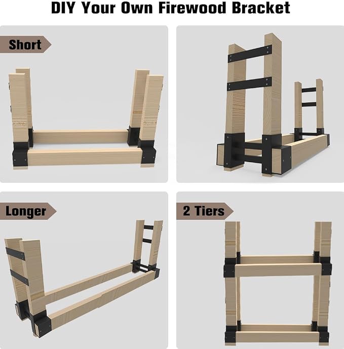 Outdoor Firewood Rack Bracket Kit for 2x4 lumber, Black, 1 Pair - Image 7