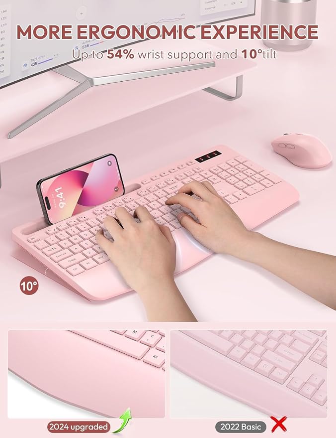 SABLUTE Wireless Keyboard and Mouse Combo, Full Size, Ergonomic Wrist Rest - Image 2
