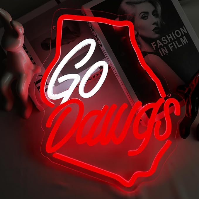 Go Dawgs Neon Sign, Red and White Georgia State Map Shaped LED Light Up Sign for Wall Decor, College Football Game Day Neon Light for Man Cave Sports Bar Room, Fans Spirit Gifts with Switch - Image 2