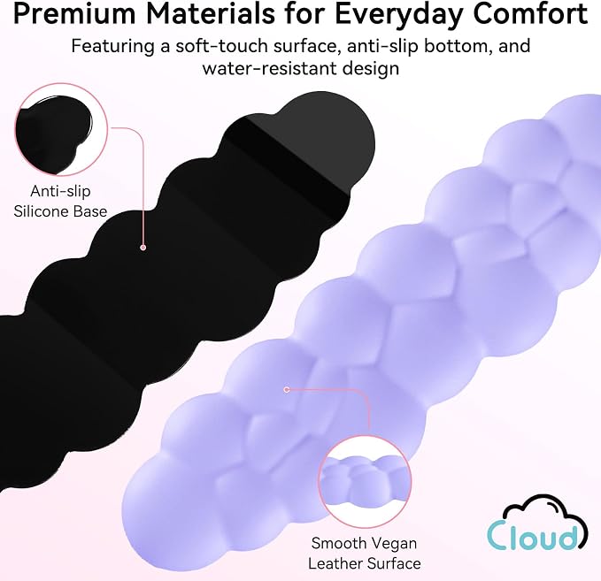 Sushret Cloud Wrist Rest for Computer Keyboard and Mouse Pad Set, Purple | Memory Foam, Leather, 4-in-1 Cloud Keyboard Wrist Rest Set with Ergonomic Support for Arm and Palm Cushion, Gaming/Work Setup - Image 5