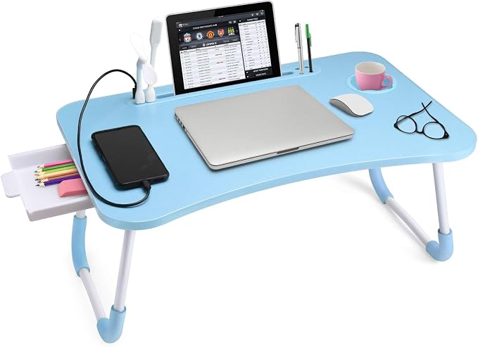 Slendor Bed Desk for Laptop and Writing with Storage, Cup Holder, Light by Slendor