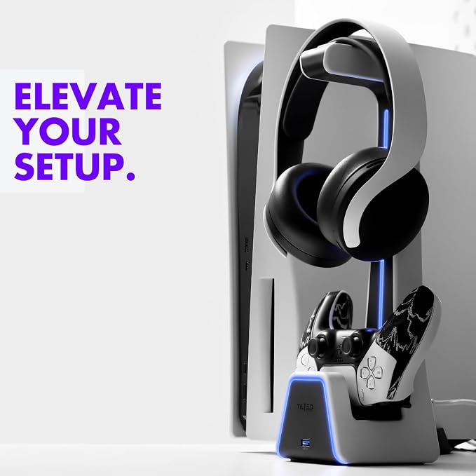 Tilted Nation Gaming Headset and Controller Stand | Premium PS5 Accessories (Clean Space with Charging Station) Headphone and Controller Holder for Desk, PlayStation 5, Xbox Game, - Image 7