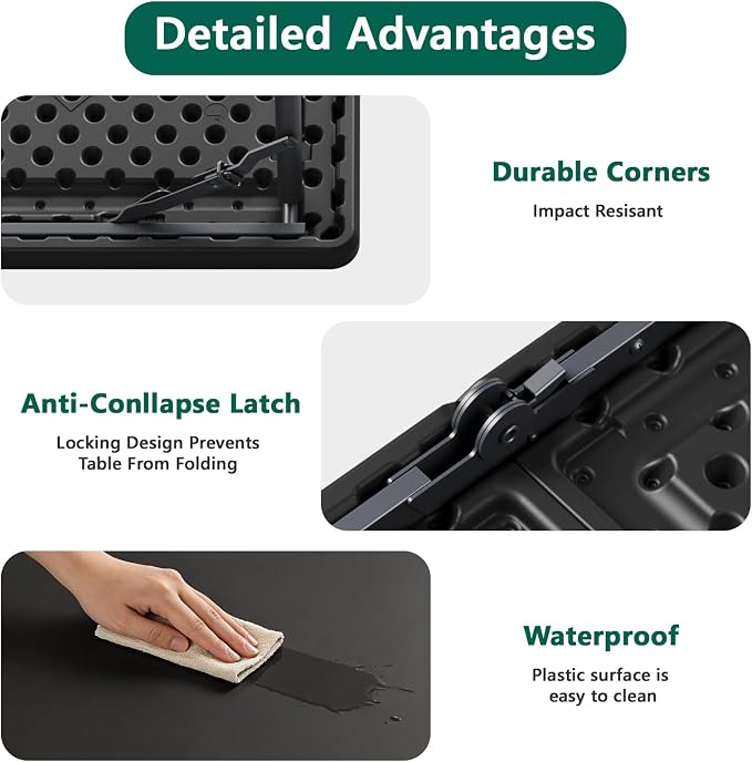 Folding Table 4FT Heavy Duty Plastic Table with Handle, Foldable&Portable, Fold-in-Half Utility Tables for Outdoor, Dining, Wedding, Events, Indoor, Picnic, Camping, Party, Black - Image 7