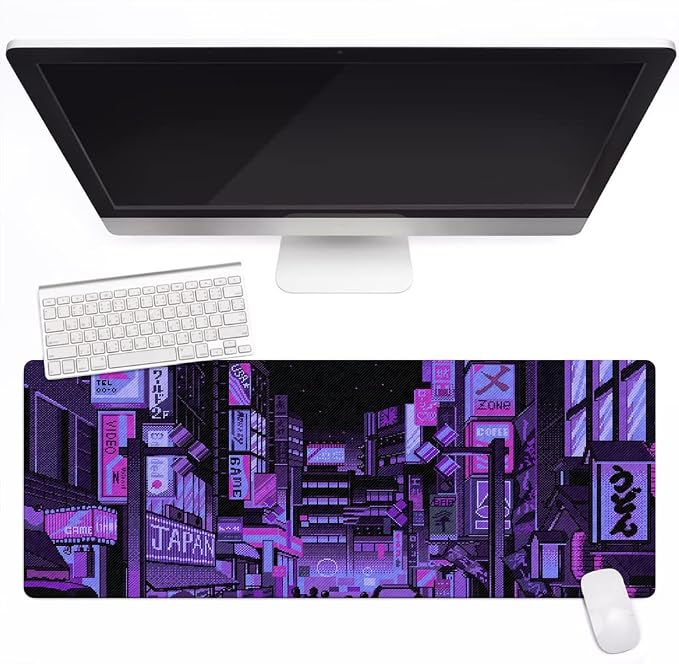 Dark Purple Japanese Anime Retro Vaporwave Mouse Mat Computer Lap Desk Anime Mouse Pad Kawaii Large Gaming Pad for Keyboard QDH - Image 2