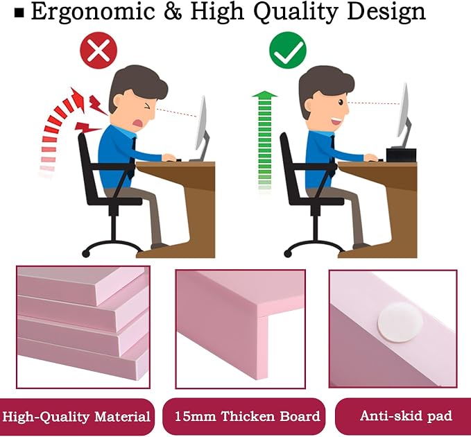 TEAMIX Pink Monitor Stand Riser - 2 PackS, Wood | Dual Stand for 2 monitors. Holds 80 lbs, Stack or Separate Adjustable Use, Fits laptop, TV, PC. For Home Office, Gaming - Image 5