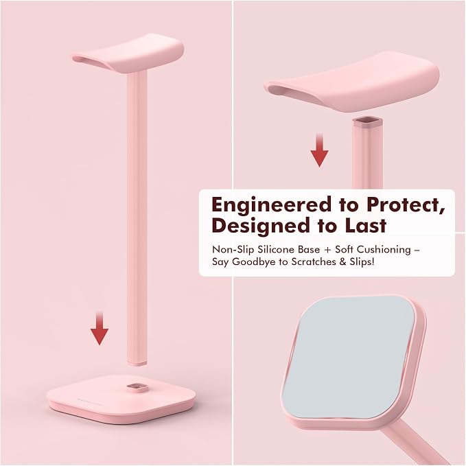 Headphone Stand, Desktop Headset Holder Desk Earphone Stand Aluminum Headset Hanger Headphone Rack Stand to Hold Earphones Such as Airpods Max, Sony, Beats, Bose, Razer, HyperX(Pink) - Image 5
