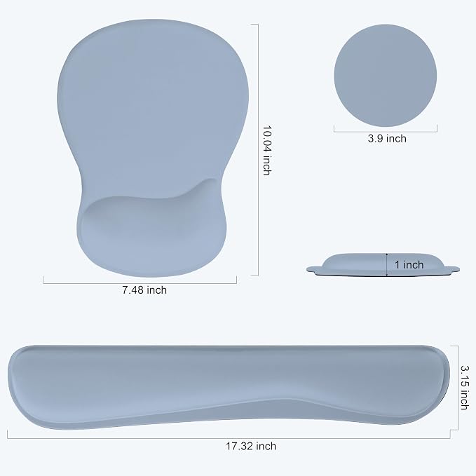 RICHEN Wrist Rest Support for Mouse Pad&Keyboard Set with Coaster,Concave Curved Memory Foam, Non-Slip Base Pain Relief Comfortable Easy Typing Pad for Home/Office (Light Blue) - Image 2