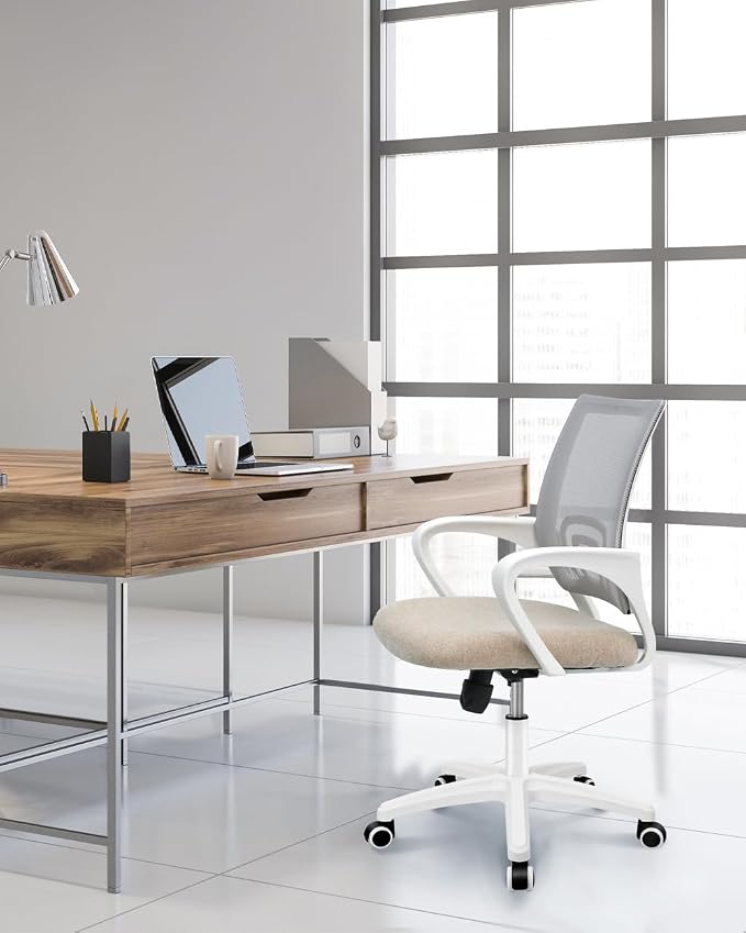 NEO CHAIR Office Computer Chair Ergonomic Mid-Back Mesh Desk Chair, Beige | Breathable Mesh Back with Lumbar Support, Height Adjustment, Smooth Rolling Casters for Home Office, Study or Gaming Setup - Image 8