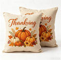 Thanksgiving Throw Pillow Covers, Linen, 18x18 Inch, Set of 2, Pumpkin Autumn Design, Farmhouse Style, Machine Washable by Unknown