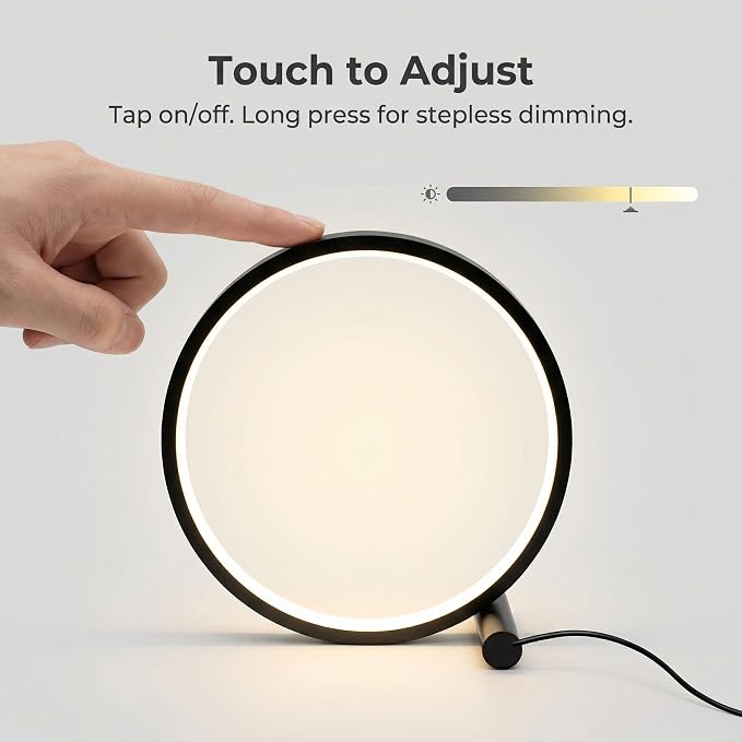 LED Touch Bedside Lamp, 3 Color Temperatures, Stepless Dimming, Black - Image 3