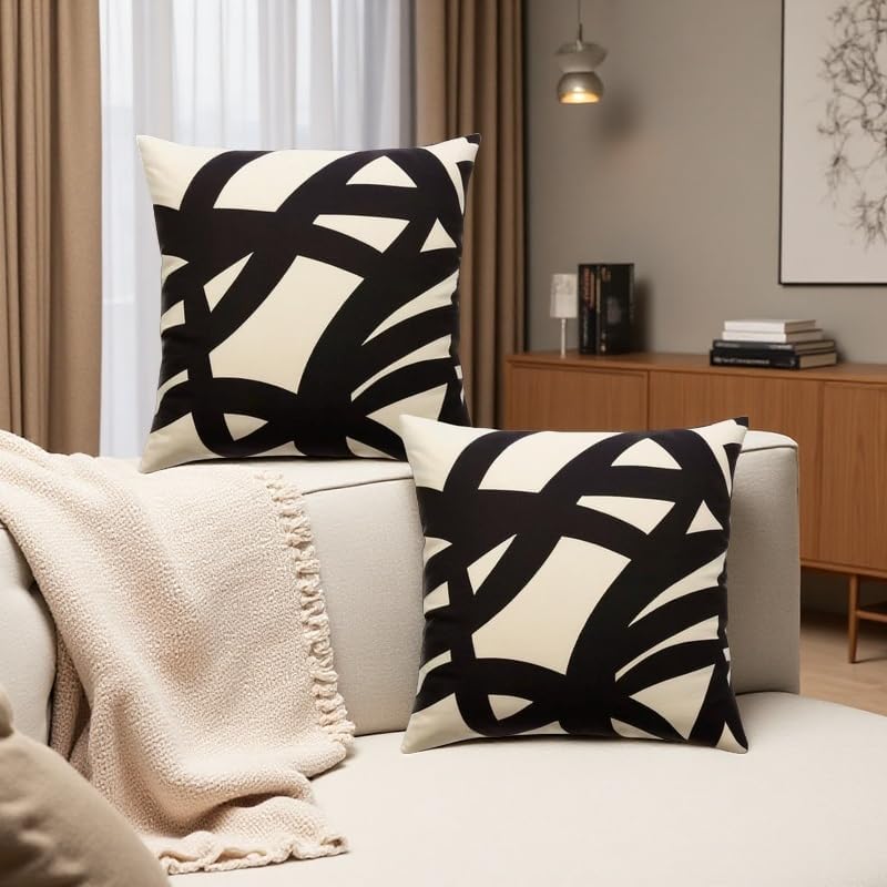 2pcs Decorative Abstract Art Boho Line Outdoor Pillow Case Square Cushion Covers for Farmhouse Sofa Bed Couch Living Room Linen Pillowcase 18x18 Pillows Modern Decorative Square Pillowcases - Image 6