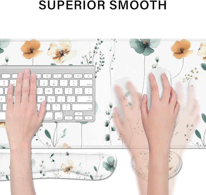 Desk Pad and Keyboard Wrist Rest, Large Mouse Pad + Keyboard Pad+Mouse Wrist Support, Non-Slip Desk Mat Protector for Office, Home 31.5×11.8 Inches Mini Floral - Image 2