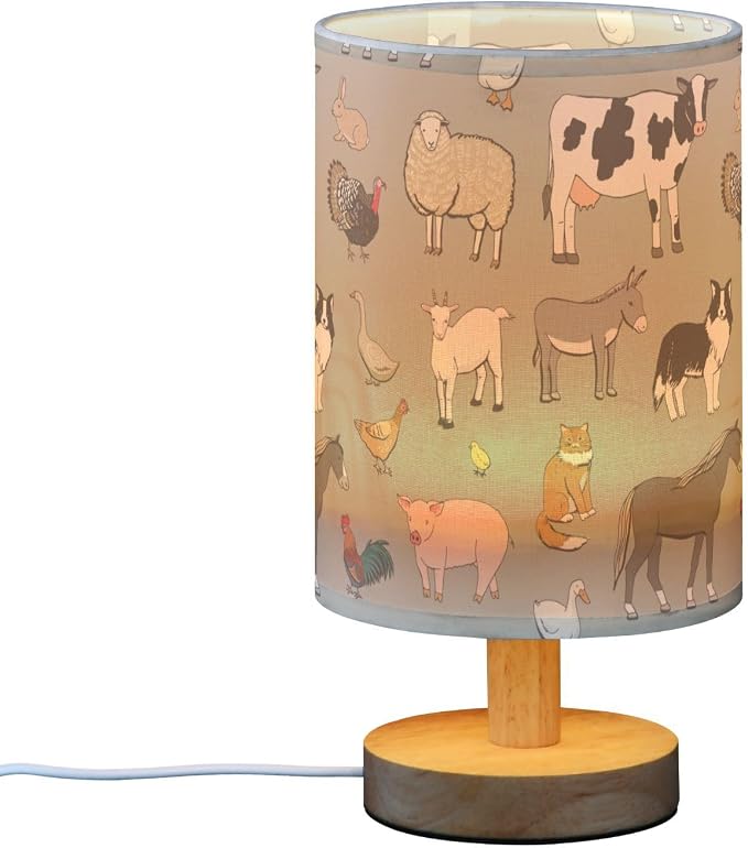 Bedside Table Lamp Farm Animals Nightstand Lamp with Wood Cows Sheep Pig Fox Chicken Duck Dog Rabbit Desk Lamps for Bedroom Living Room Nursery Office Home Decor - Image 2