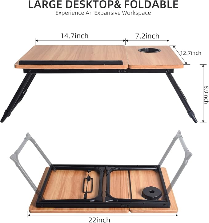 XXL Adjustable Lap Desk - Sturdy Portable Foldable Laptop Desk for Bed & Sofa, Height Adjustable Laptop Bed Stand, Ergonomic Lap Table for Adults Work, Writing and Gaming (Wood) - Image 3