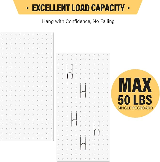 DEWEL 3 Pack White Metal Pegboard, 23x12 Inch Wall Organizer with Hooks - Image 5