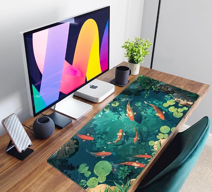 Koi Fish Desk Mat Gaming Koi Pond Desk Pad Large Cute Mouse Pad, Goldfish Mouse Mat XXL Laptop Keyboard Pad, Blue Waters Gamer Mouse Pad Full Mousepads Cool Office Accessories 31.5"x15.7" - Image 6