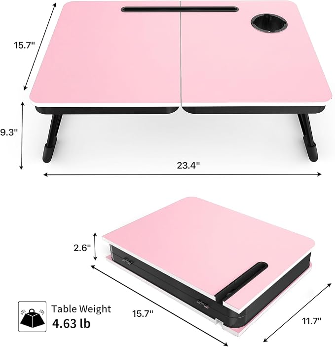 BUYIFY 23.4" Foldable Lap Desk Bed Table with Cup Holder Portable Tray - Image 2