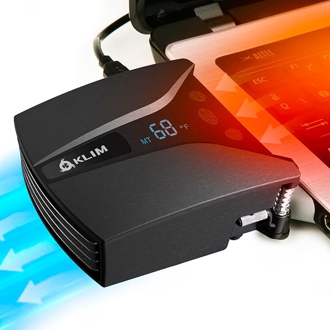 KLIM Tempest Laptop Cooler with Vacuum Fan - New - Gaming Laptop Fan with Display - Temperature Detection + Automatic/Manual Mode - 4000 RPM - Portable - Compatible with Laptop Cooling Pads by KLIMTechnologies