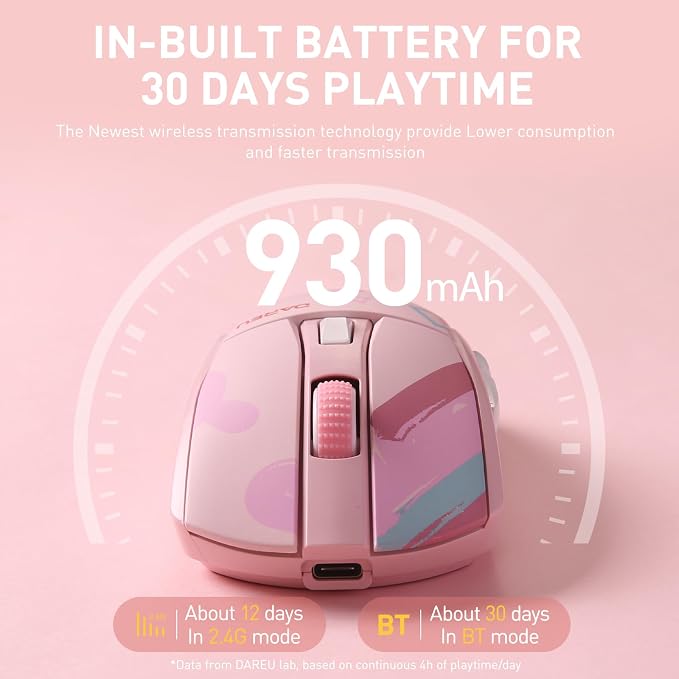 DAREU A950 Pink Wireless Gaming Mouse with Charging Dock,88g Lightweight - Image 7