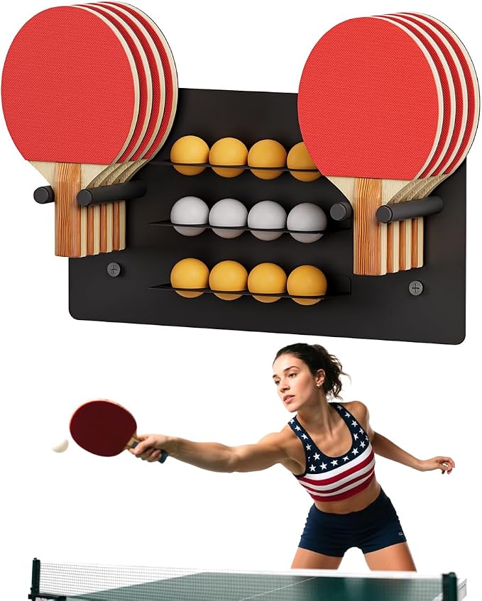 Ping Pong Paddle Holder, Wall Mounted Metal Magnetic Table Tennis Storage Rack Holds by Artibear