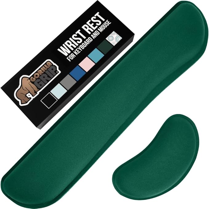 GORILLA GRIP Silky Gel Memory Foam Wrist Rest for Computer Keyboard, Mouse, Ergonomic Design for Typing Pain Relief, Desk Pads Support Hand, Arm, Mousepad Rests, Stain Resistant, 2 Piece, Hunter Green by Unknown