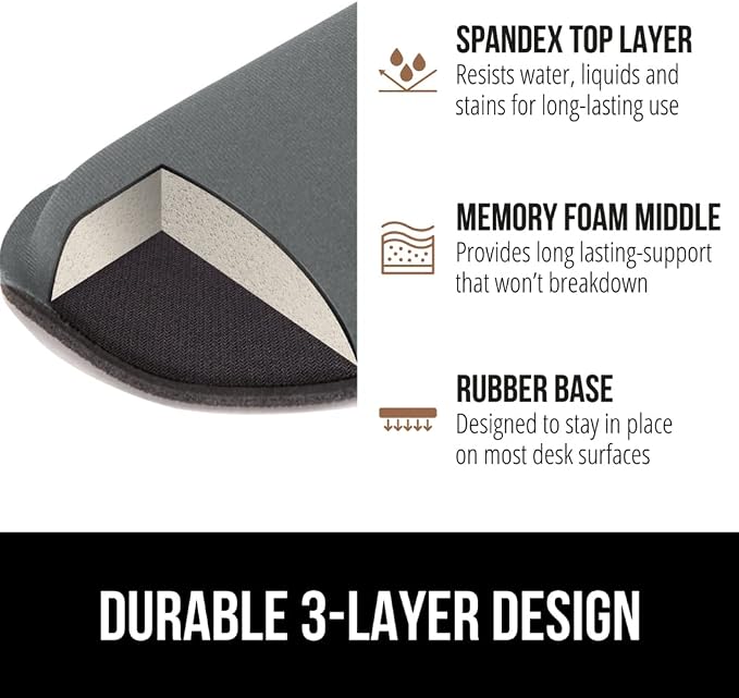 GORILLA GRIP Silky Gel Memory Foam Wrist Rest for Computer Keyboard, Mouse, Ergonomic Design for Typing Pain Relief, Desk Pads Support Hand and Arm, Mousepad Rests, Stain Resistant, 2 Piece Pad, Gray - Image 6