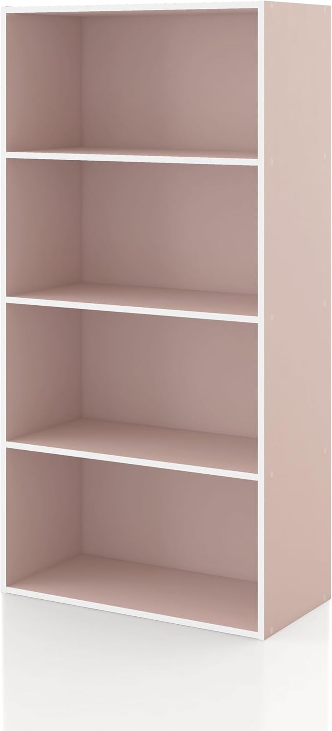 Homes: Inside + Out Apexa 4-Tier Cube Storage Organizer Shelves, Stackable Wood Bookcase Fits Cubby Bins for Organization, Dorm Teen Room Decor & Home Office, Light Pink by HOMESInsideOut