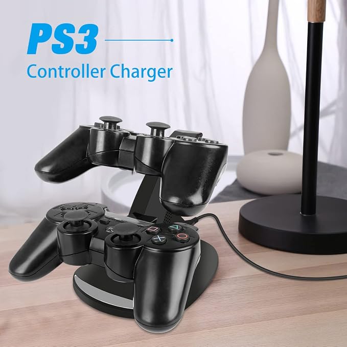 VSEER PS3 Controller Charger, Dual Console Charger Charging Docking Station Stand for PS3 with LED Indicators, Black - Image 7