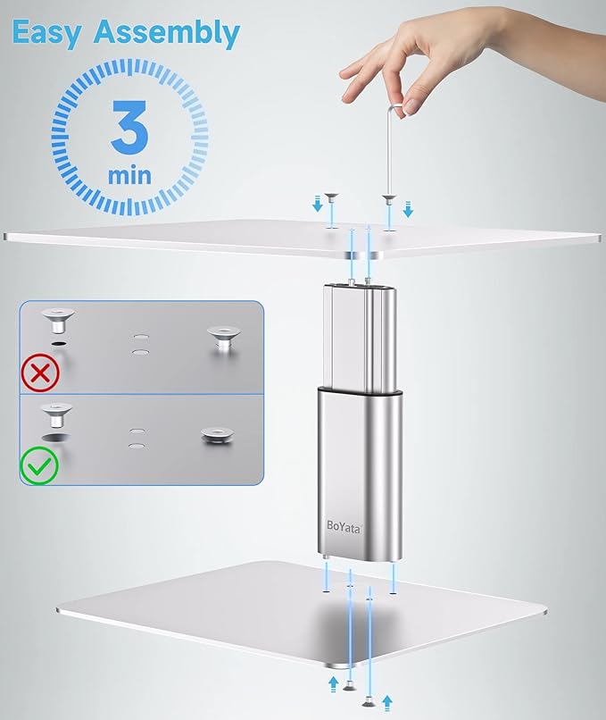 BoYata Monitor Stand, Adjustable Height Metal Desktop Riser, Silver | Height-Adjustable Metal Riser with Open Storage Space Underneath for Monitors, Laptops, iMacs, PCs and TVs - Image 6