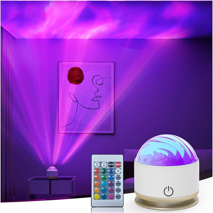 HUMIIEYE Northern Light Projector, Battery Operated Aurora Night Light, 16 Colors Galaxy Lamp Ocean Wave Ceiling Projector Mood Ambient Lighting for Bedroom Party Adults Kids Room Toddler Girl Gift by HUMIIEYE