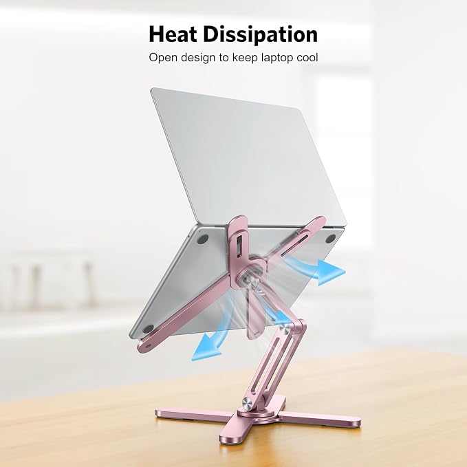 OMOTON LA10 360° Rotating Laptop Stand Riser Foldable for Desk, Pink | Aluminium Aolly, Tool-free Adjustable Height Angles, Collaborative Work, Easy Storage, Fits 11"-17" MacBook Pro/Air, Dell, HP - Image 8