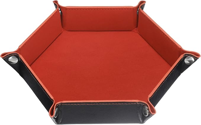 HARFINGTON PU Leather Dice Tray Unisex Valet Tray Folding Hexagon Tray Portable Entryway Table Nightstand Bedside Desk Holder for Key Wallet Watch Coin Jewelry, Orange by HARFINGTON
