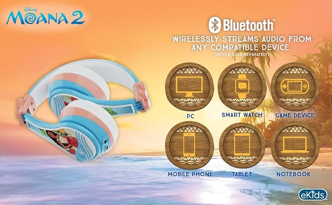 Disney Moana 2 Bluetooth Headphones for Kids Wireless Headphones for School - Image 7