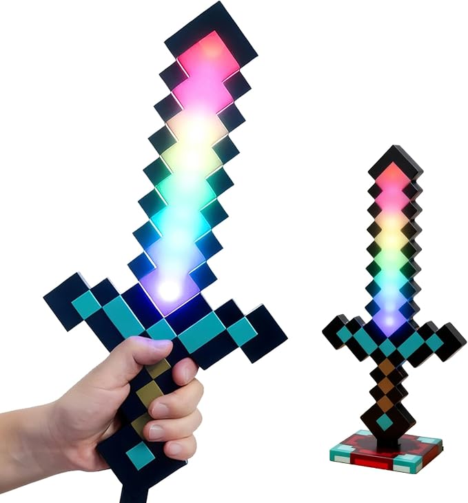 Pixel Sword Night Light, RGB Color-Changing Gaming Desk Lamp, 11-Color Retro 8-Bit Rechargeable Mood Light Ornament for Gamer Room Decor by NEEFOIR