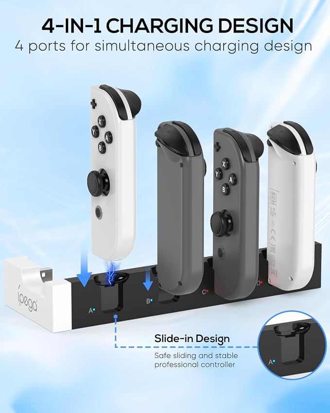 Switch 1 &OLED Controller Charger Dock, FYOUNG Charging Dock for Switch OLED, 4 in 1 Portable Fast Charger Staion for JoyCon Accessories with USB Type-C Cord - Image 3