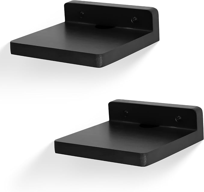 Small Floating Shelf for Wall,5 Inch Wooden Wall Shelf Set of 2,Mini Speaker, Baby Monitor,Cameras，Figurines Display Stand, for Bedroom, Gaming Room, Living Room, Bathroom, Office(Black) - Image 8