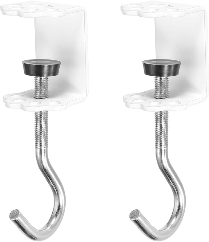 PATIKIL Desk Hook, 2Pcs Desk Mount Bag Holder Hook Cat Claws J Hooks for Hanging Bag Backpack Under Desk Clamp Purse Adjustable Headphone Table Closet Door Under Counter, White by PATIKIL