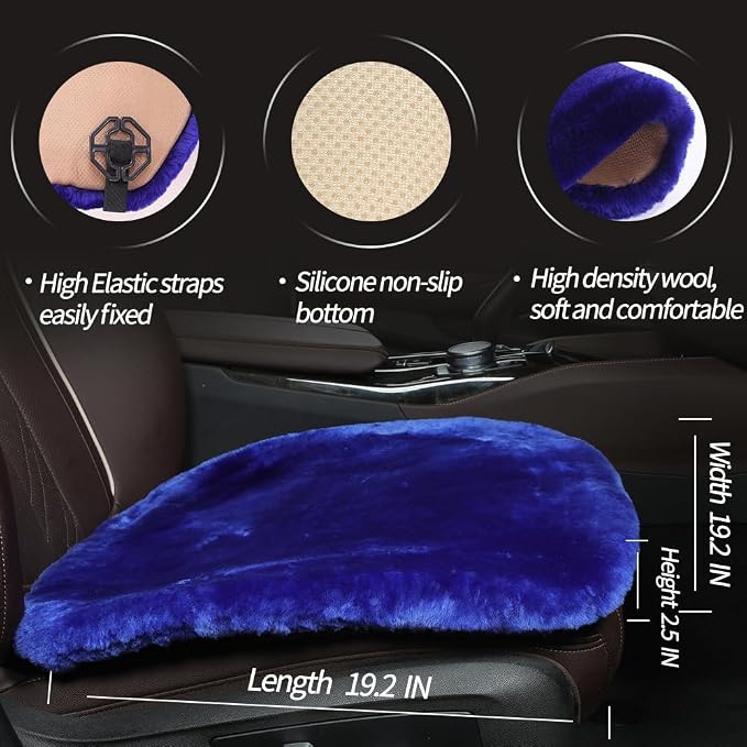 LLB Genuine Sheepskin Car Seat Cushion Seat Covers for Cars Trucks SUV Comfort Seat Protector Pad for Car Driver Seat Car Accessories for Women Office Chair Car Decor (Blue, Front Seat Cushion-1 Pc) - Image 3