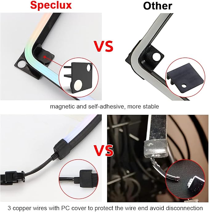 NEON Addressable RGB PC LED Strip, 2x15.7inch WS2812 RGB Rainbow Magnetic ARGB Strip for 5V 3-pin Aura SYNC, Gigabyte RGB Fusion,Mystic Light Sync, with 12pcs Strong Magnetic Brackets - Image 3