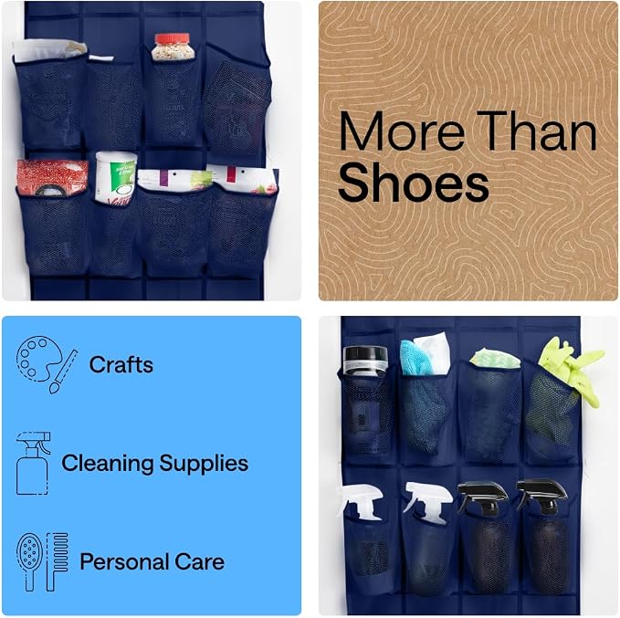 GORILLA GRIP Over the Door Shoe Organizer, 24 Large Pockets, Navy - Image 6
