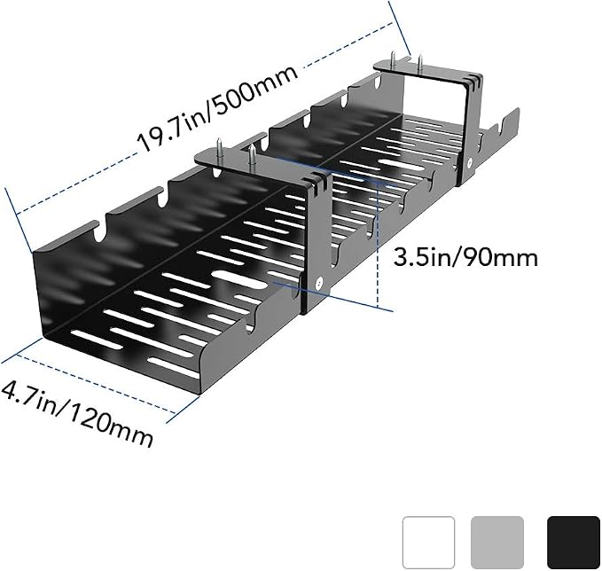FLEXISPOT Under Desk Cable Management Tray, Metal Raceway Wires Cable Tidy Organizer, Office and Home Cable Tray Use for Standing Desk (Black) - Image 4