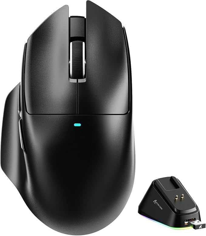 ATTACK SHARK V6 65g Superlight Wireless Gaming Mouse with RGB Magnetic Charging Dock,BT/2.4GHz Wireless/Wired Mouse 1K Polling,PixArt PAW3311 Sensor,25000DPI,Office Gamer Mice for PC/Win/Mac(Black) by ATTACKSHARK