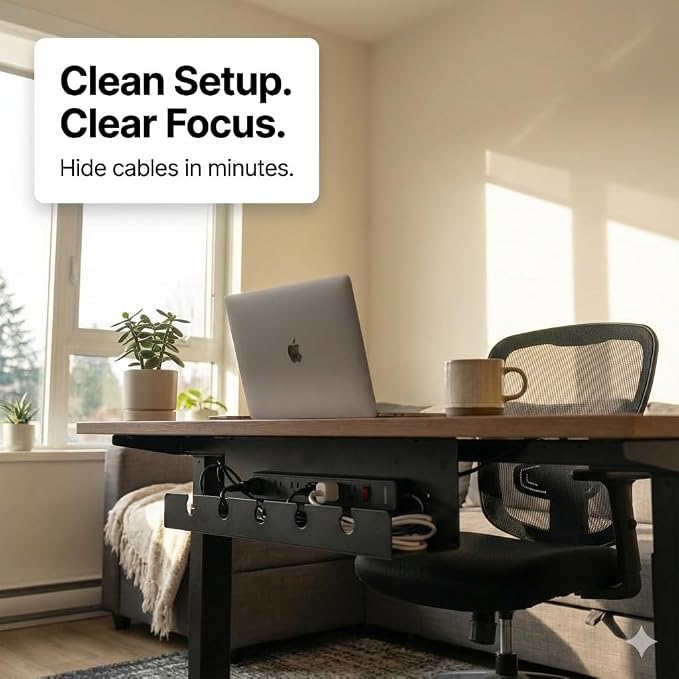 Under Desk Cable Management Tray No Drill, Cord Organizer for Desk, Wire Organizer, Cable Tray for Home Office Standing Desk, Wire Managment, Cord Hider, Set of 2 pcs (1 Black & 1 White) - Image 5