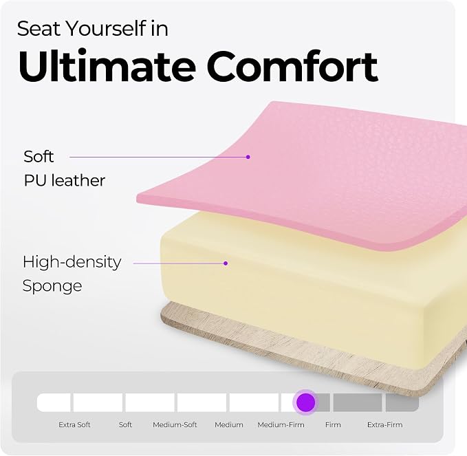 N-GEN GAMING Gaming Chair with Footrest, Lumbar, High-Back, Pink White | Reclining Backrest, Linkage Armrests, Durable PU Leather, Adjustable Comfort for Extended Computer, Desk, or Home Office Use - Image 4