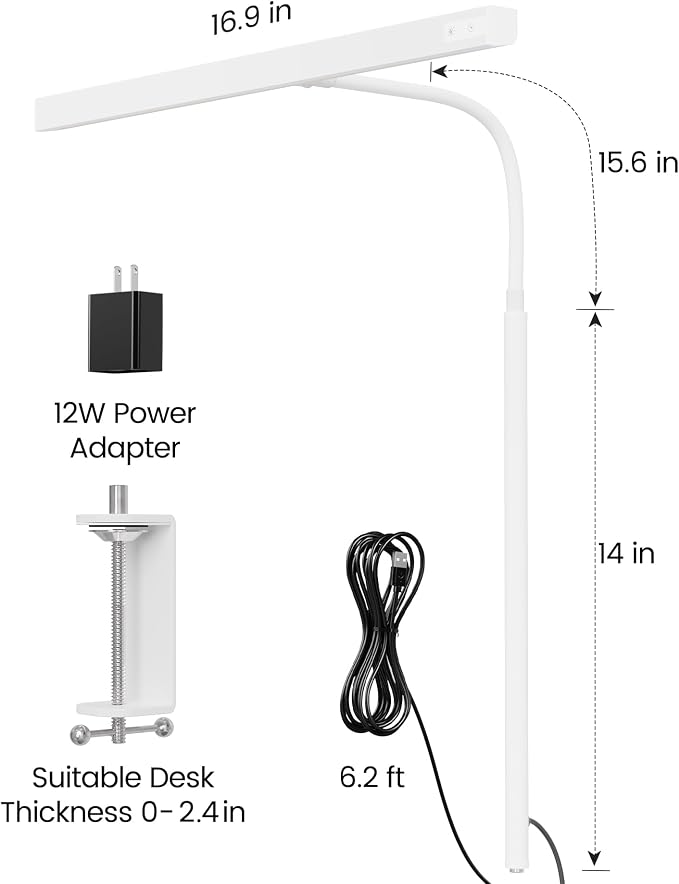 SUPERDANNY LED Desk Lamp for Office Home, 12W Eye-Caring Light with Clamp - Image 6