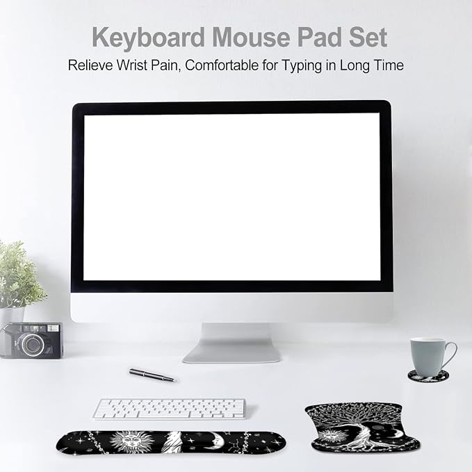 Keyboard Wrist Rest Mouse Pad Support, ToLuLu Gel Ergonomic Mouse Pads for Computer Laptop PC, Comfortable Durable Mousepad Keyboard Wrist Rests for Easy Typing Pain Relief, Moon & Sun - Image 2