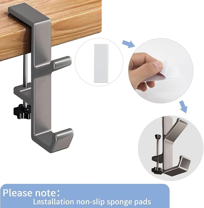 Headphone Stand - Aluminum Alloy Headphone Holder, Under Headset Stand for Desk Fit for PC Gaming Headset Hanger Hook Suitable for Office, Computer, Student Class Desk, Handmade Creator Table (Sliver) - Image 3